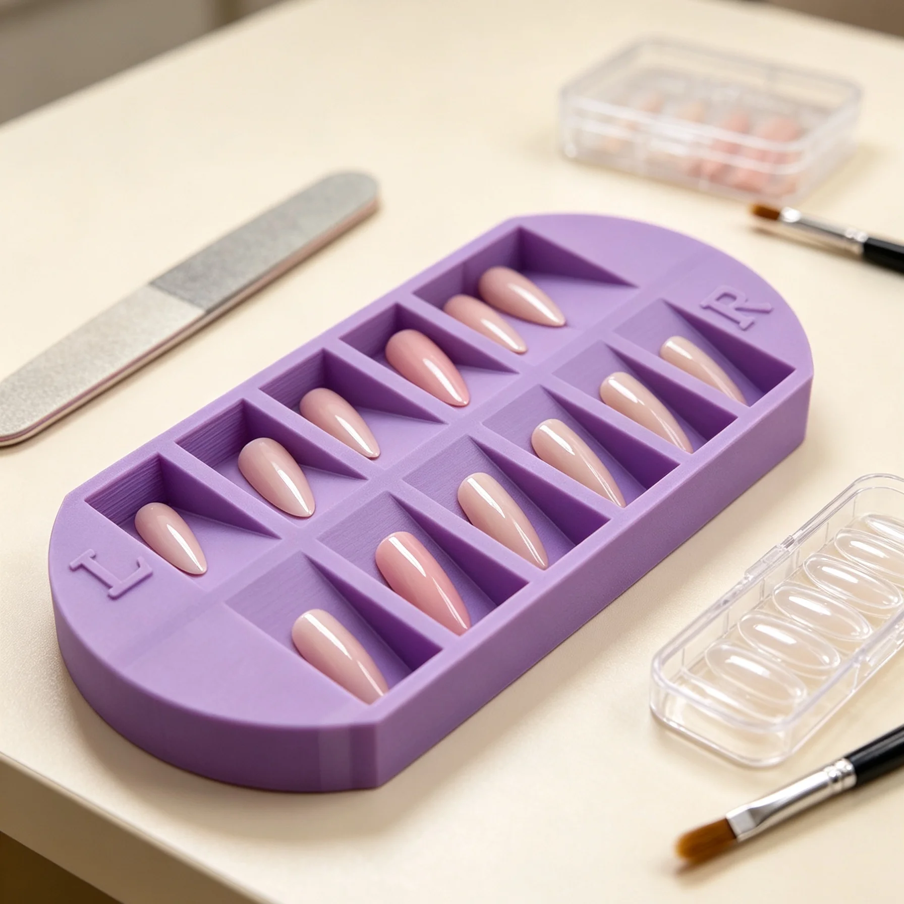Nail Art Overlay - 8-vakjes nageltip opbergbak met L/R-markering, valse
