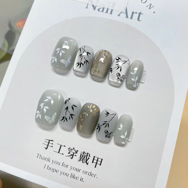 Press On Nail Set - 24 stuks/set Nieuwe Chinese Stijl Bamboe