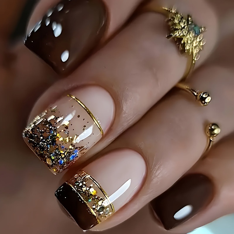 Nail Art Overlay - Korte vierkante nepnagels voor vrouwen, glanzende
