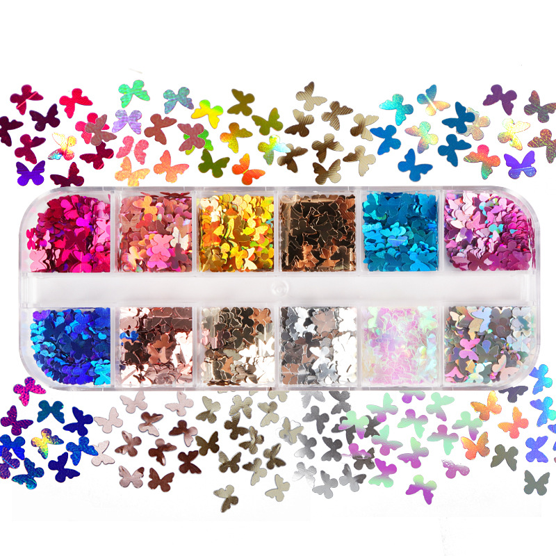 Nail Art Overlay - Mix Kleur Fluorescerende Vlinder Glitter Wimper