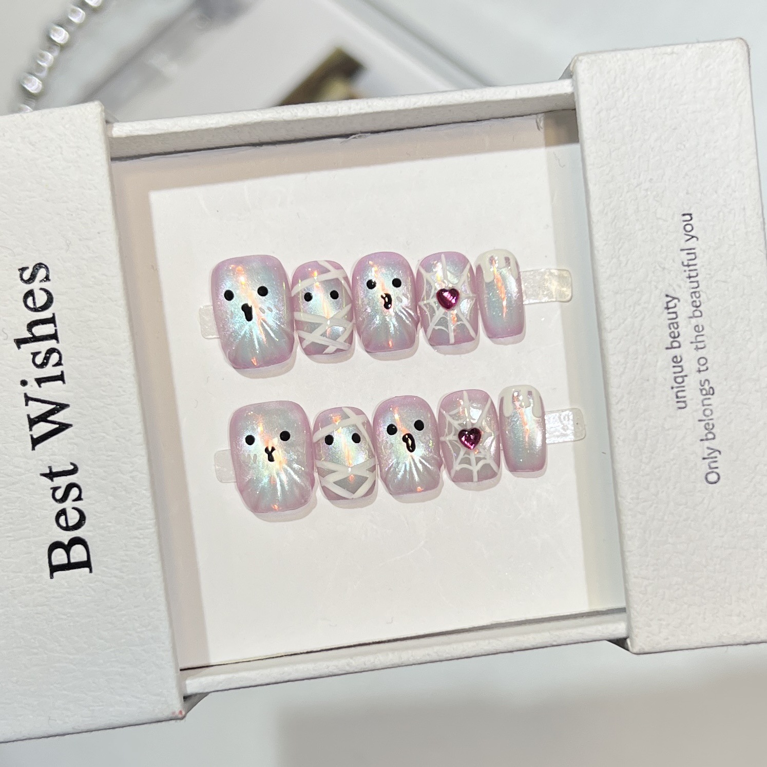 Nail Art Full Cat Eye - 10 stuks handgemaakte korte druk op